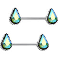14G 5/8" Green Gem Posh Princess Barbell Nipple Ring Set