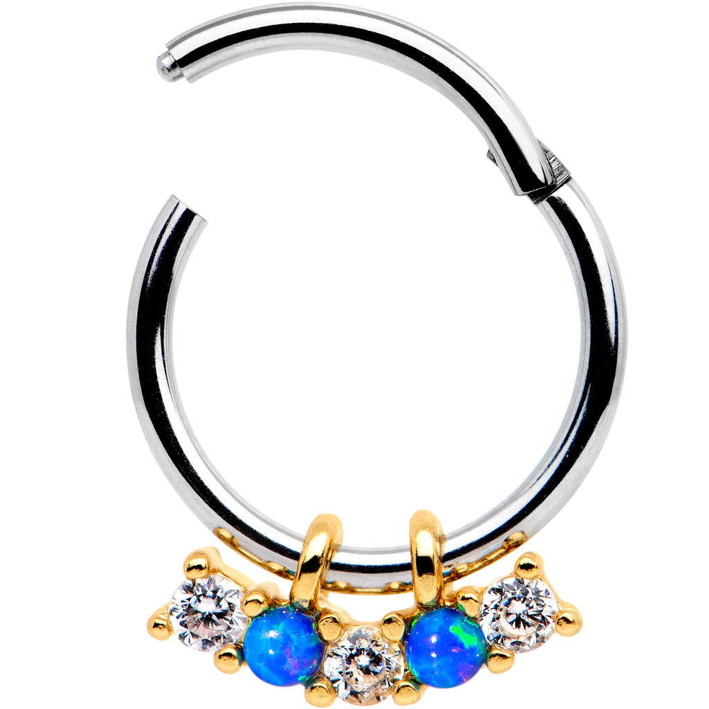 16G 5/16 Blue Synthetic Opal Dazzle Hinged Segment Ring