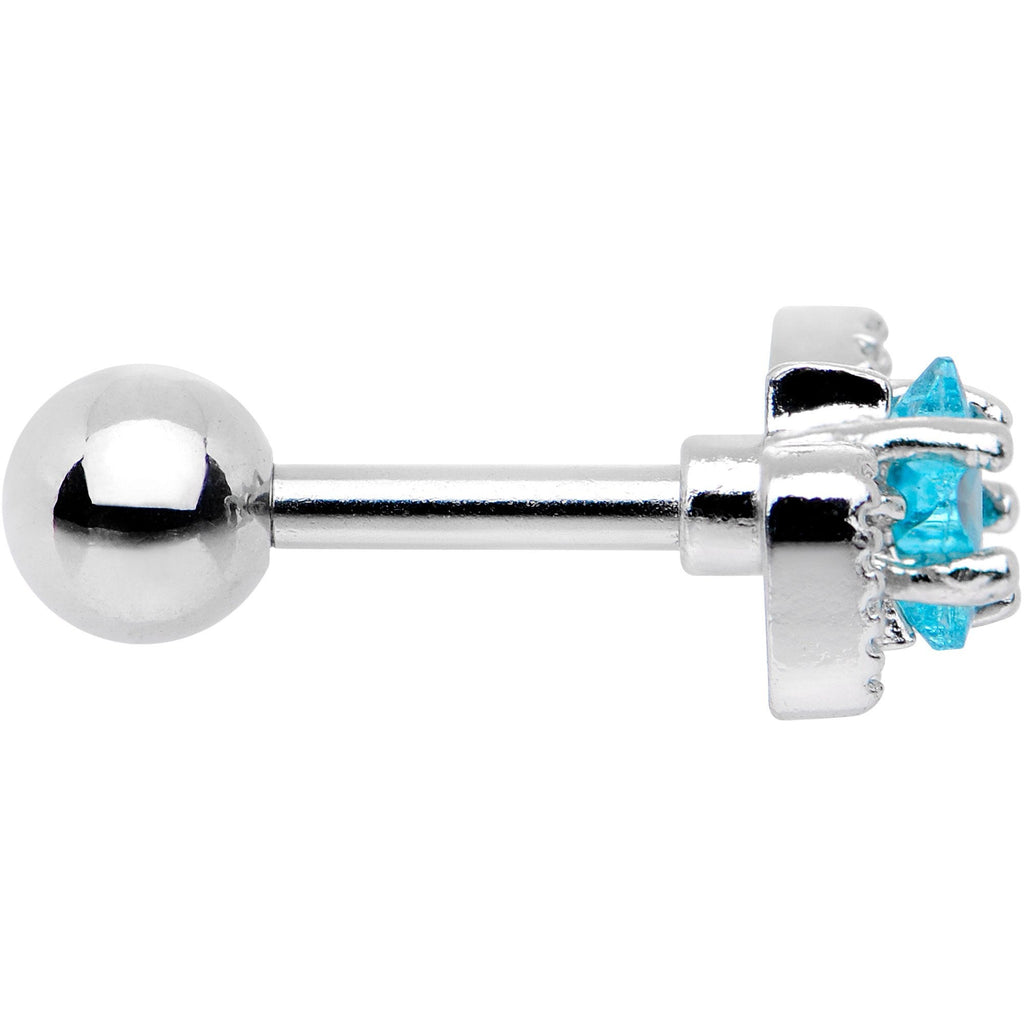 16G 1/4 Aqua Star CZ Gem Bow Tie Cartilage Tragus Earring